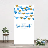 Aperturee - Aperturee Blue Gold Little Sweatheart Baby Shower Rectangle Backdrop